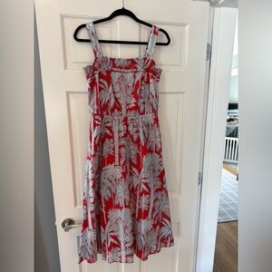 Talbots Red and Blue Palm Print Smocked Dress